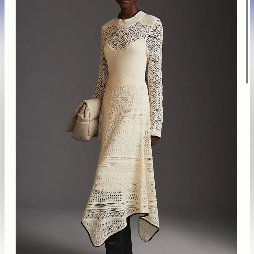 Anthropologie NWT Cream Knit Midi Dress w/ Slip – Lace Detail | Size M